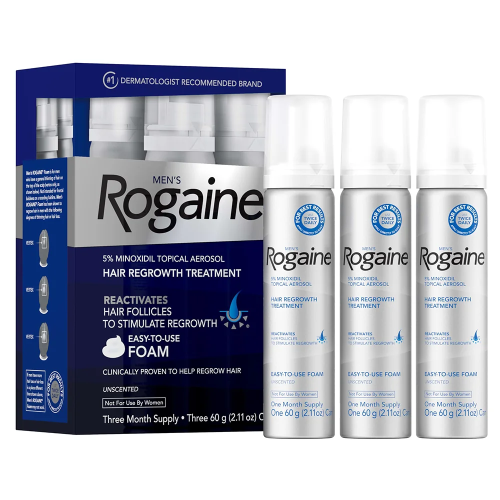 Men's Rogaine 5% Minoxidil Foam for Hair Regrowth, Clinically Proven Thinning Hair Treatment, 3-Month Supply 1 Men's Rogaine 5% Minoxidil Foam for Hair Regrowth, Clinically Proven Thinning Hair Treatment, 3-Month Supply