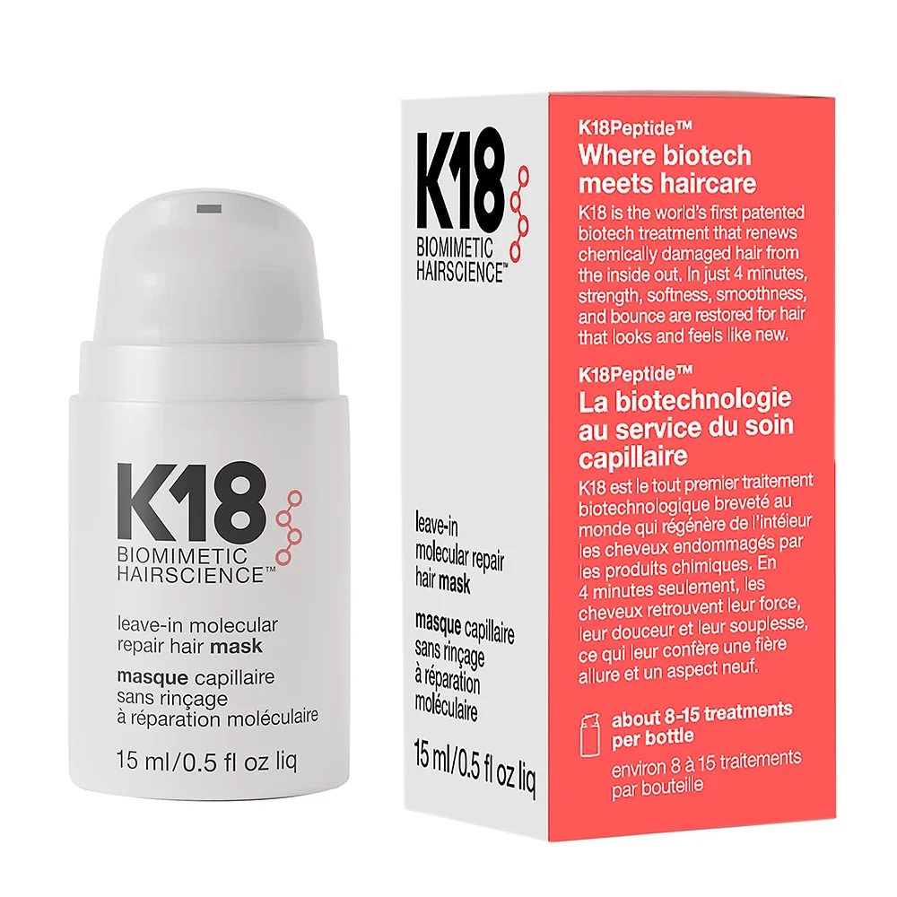 K18 Leave-In Molecular Repair Hair Mask for Damaged, Dry and Frizzy Hair, Reverses Bleach and Color Damage in 4 Minutes 1 K18 Leave-In Molecular Repair Hair Mask for Damaged, Dry and Frizzy Hair, Reverses Bleach and Color Damage in 4 Minutes