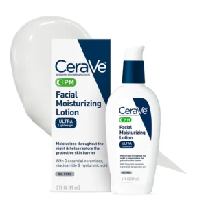 CeraVe PM Facial Moisturizing Lotion | Overnight Hydrating Face Moisturizer with Hyaluronic Acid and Niacinamide | 3 oz