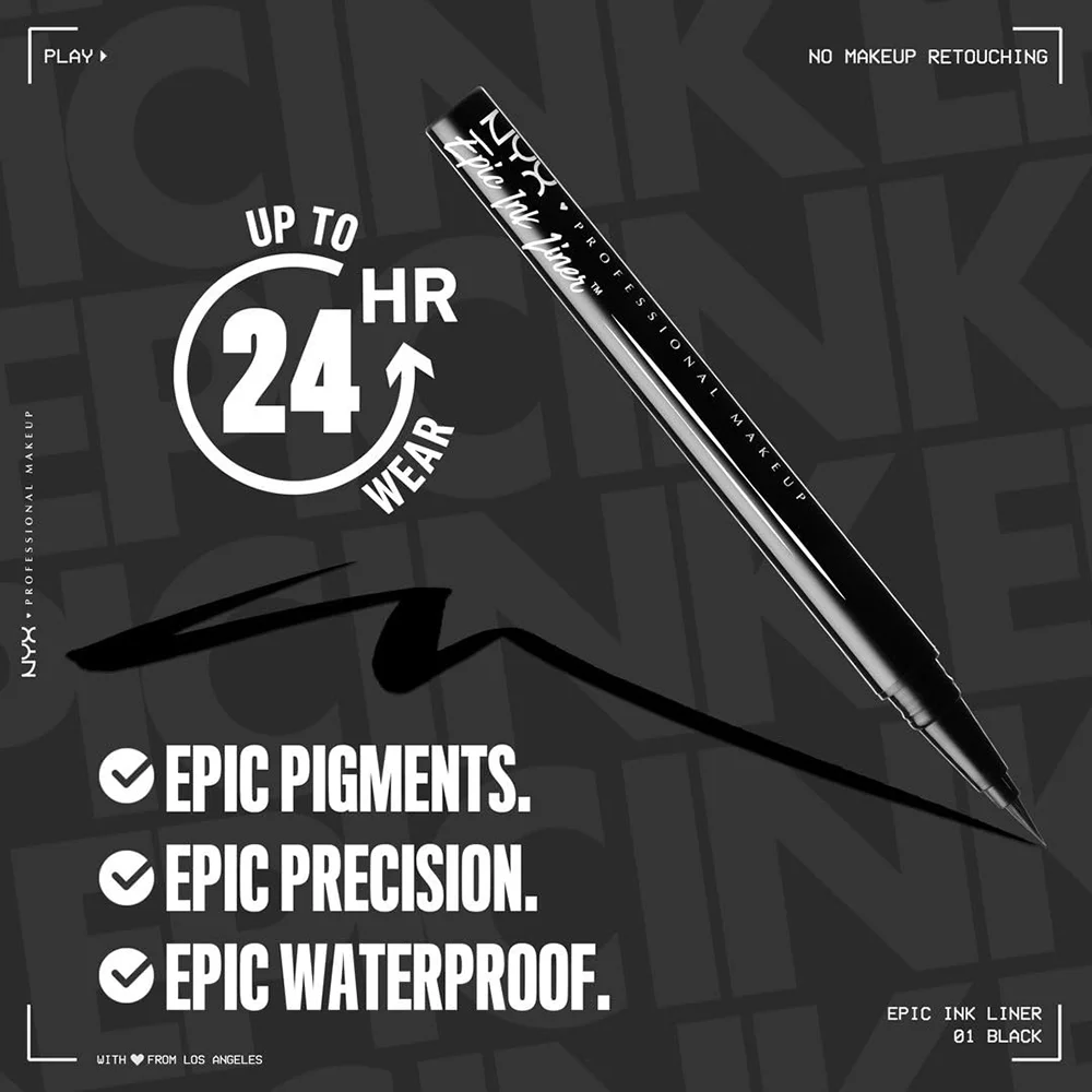 NYX Professional Makeup Epic Ink Waterproof Liquid Eyeliner | Precise, Long-Lasting Matte Black | Vegan & Cruelty-Free 2 NYX Professional Makeup Epic Ink Waterproof Liquid Eyeliner | Precise, Long-Lasting Matte Black | Vegan & Cruelty-Free - Image 2