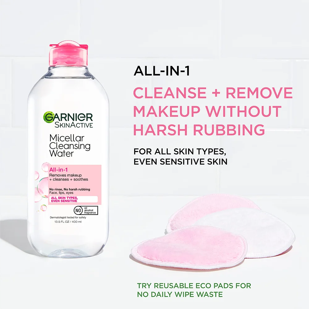 Garnier Micellar Cleansing Water for Sensitive Skin, All-in-1 Hydrating Facial Cleanser and Makeup Remover, 400ml 3 Garnier Micellar Cleansing Water for Sensitive Skin, All-in-1 Hydrating Facial Cleanser and Makeup Remover, 400ml - Image 3