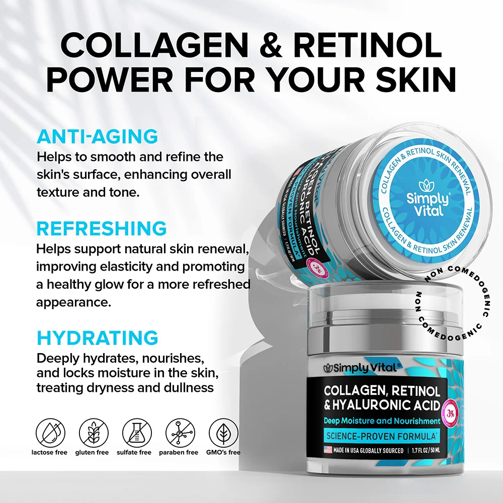 SimplyVital Anti-Aging Face & Neck Cream with Retinol, Collagen & Hyaluronic Acid | Day & Night Moisturizer for Women & Men 3 SimplyVital Anti-Aging Face & Neck Cream with Retinol, Collagen & Hyaluronic Acid | Day & Night Moisturizer for Women & Men - Image 3