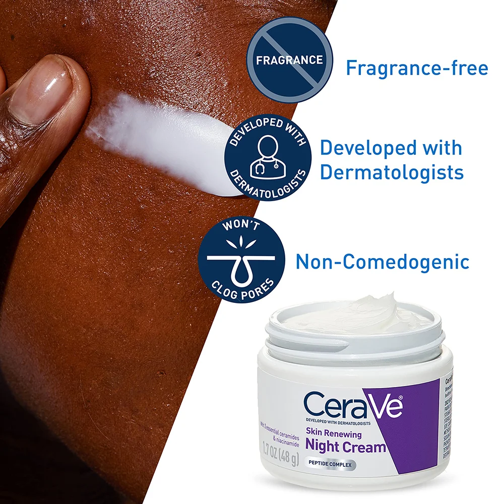 CeraVe Skin Renewing Night Cream | Anti-Aging Overnight Face Moisturizer with Peptides, Niacinamide and Hyaluronic Acid | 1.7 oz 4 CeraVe Skin Renewing Night Cream | Anti-Aging Overnight Face Moisturizer with Peptides, Niacinamide and Hyaluronic Acid | 1.7 oz - Image 4
