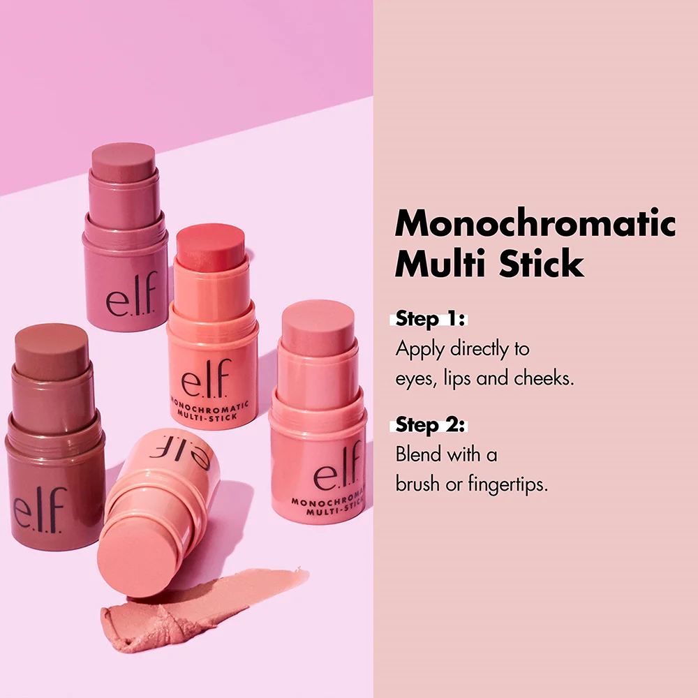 e.l.f. Monochromatic Multi Stick | Creamy Blendable Color for Eyes, Lips & Cheeks | Dazzling Peony 4 e.l.f. Monochromatic Multi Stick | Creamy Blendable Color for Eyes, Lips & Cheeks | Dazzling Peony - Image 4